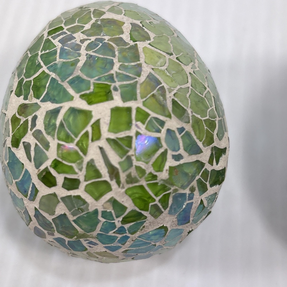 Multi Colored Mosaic Crackle Glass Egg Iridescent Ocean Spring Beach Pastel - Picture 4 of 14